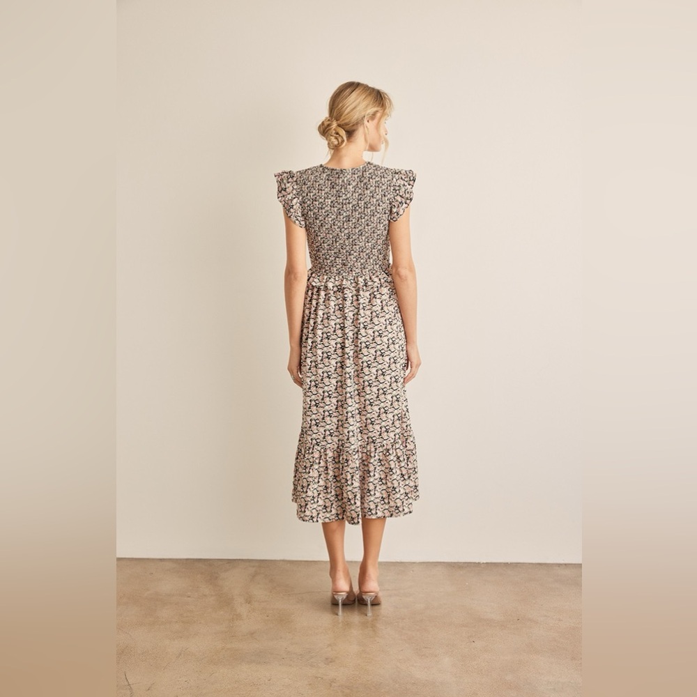 In February Floral Smocked Ruffled Midi Dress - Picture 2 of 5